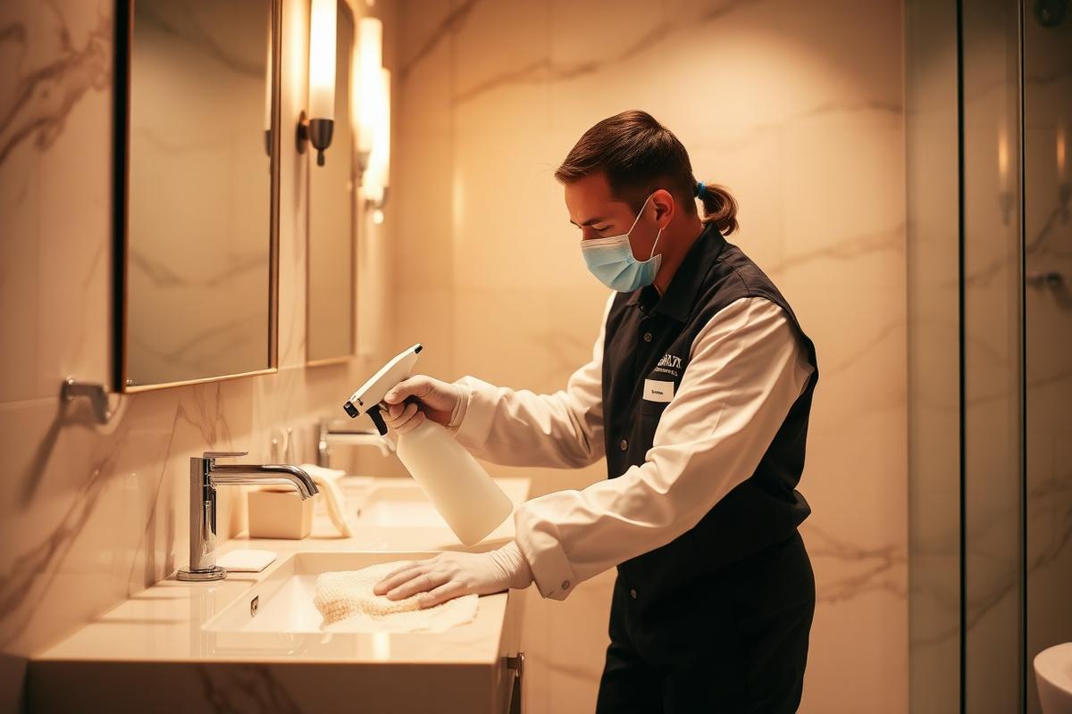 Lone Star cleaner detailing a luxury bathroom